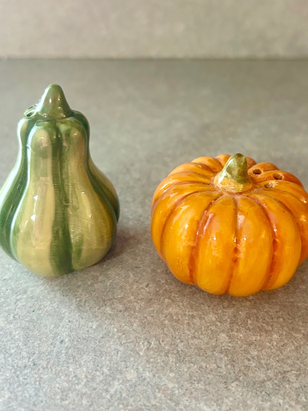 Ceramic Pumpkin & Gourd Salt and Pepper Shakers - Orange & Green